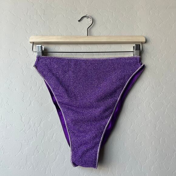 NEW Oseree Lumiere Sporty 90’s Metallic Purple Bikini Swimsuit Bottoms Size XL - Picture 2 of 6